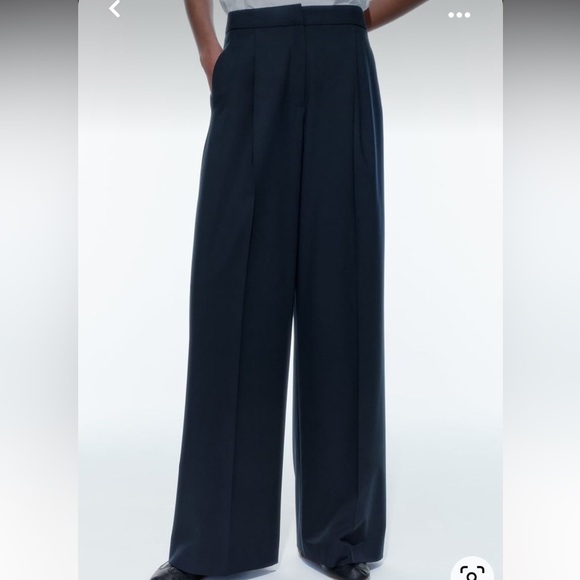 Zara Pants - Zara Navy Blue Darted Pleated High Rise Wide-Leg Pants